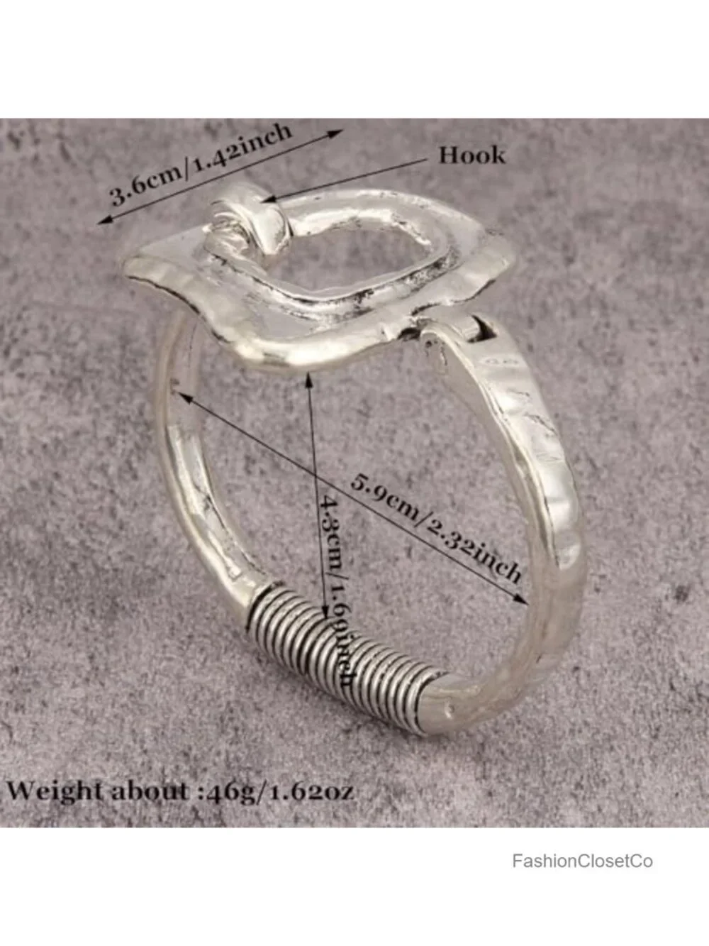 Vintage Chunky Hammered Bangle Bracelet Spring Tension Hook Cuff